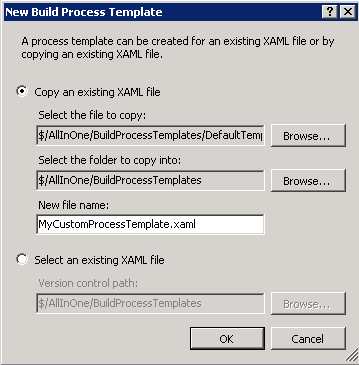 New Build Process Template dialog